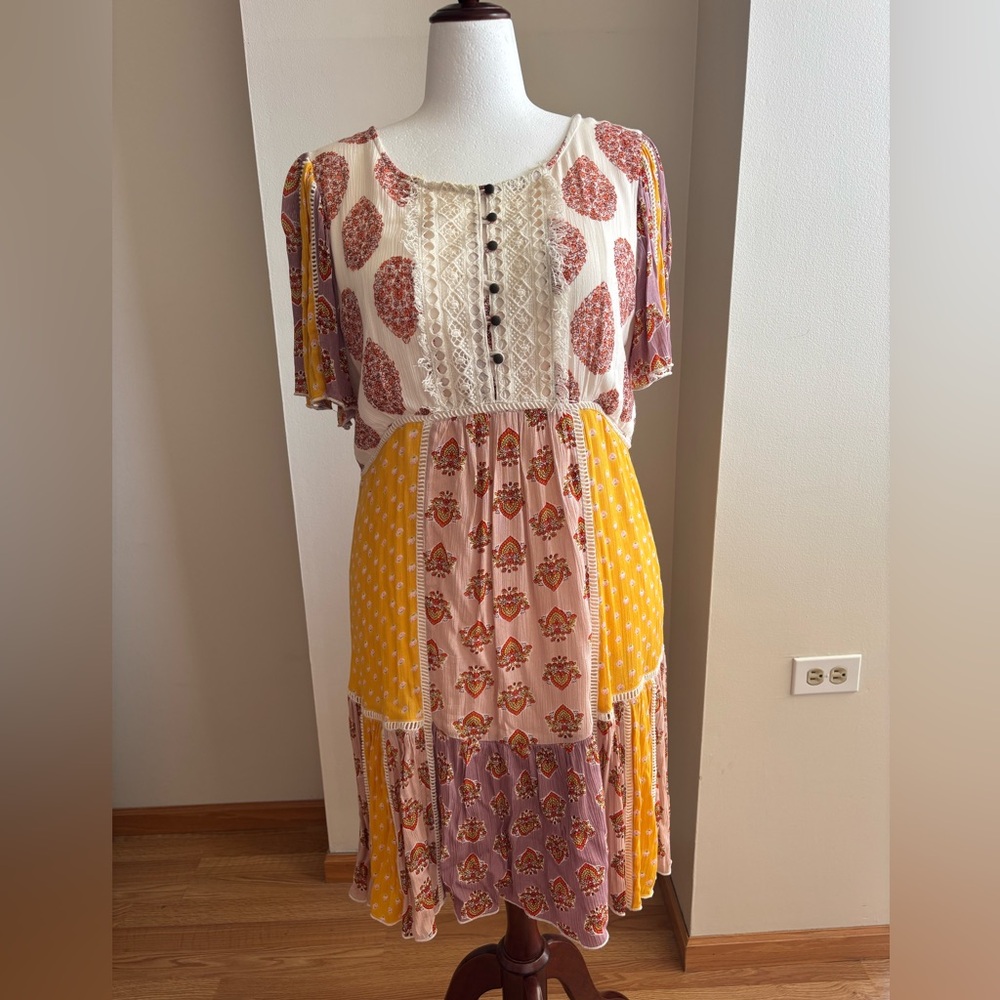 ANTHROPOLOGIE | Patchwork Block print dress | US 12